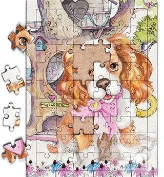Sevimli Köpek ve Ağaç Ev Ahşap Puzzle 54 Parça (LIV-22) Kolektif