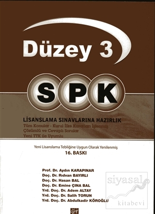 SPK Düzey 3 Lisanslama Sınavlarına Hazırlık Aydın Karapınar
