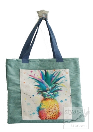 Turkuaz Ananas Cepli Bez Çanta Kod - 220186