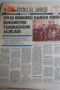 İstiklal Savaşı Gazetesi 12 Eylül 1919 Sivas Kongresi Damad Ferid Hükümetini Tanımadığını Açıkladı