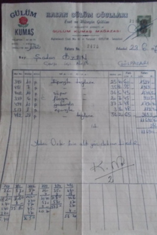 1970 Yılına Ait Eski Fatura