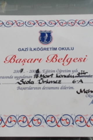 6. Sınıf Seda Ürkmez 4.Deneme Başarı Belgesi