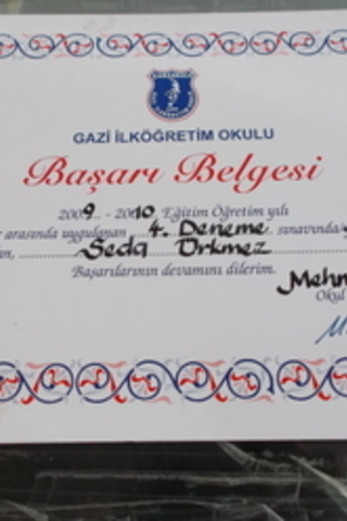 7.Sınıf Seda Ürkmez Öğretmen Konulu Yarışma Başarı Belgesi
