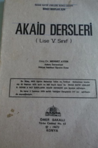 Akaid Dersleri ( Lise V. Sınıf ) Mehmet Aydın