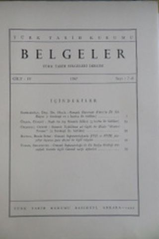 BELGELER Türk Tarih Belgeleri Dergisi 1967 / 7-8