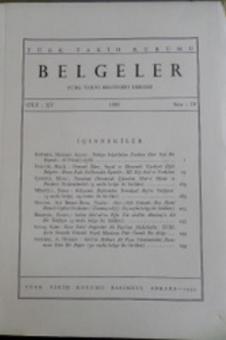 BELGELER Türk Tarih Belgeleri Dergisi 1993 / 19