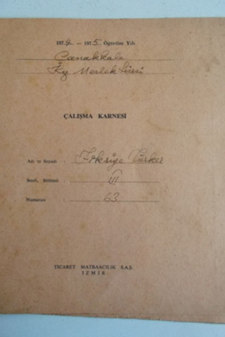 Çanakkale Kız Meslek Lisesi Fikriye Türker adına düzenlen 1974-1975 Öğ