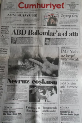 Cumhuriyet Gazetesi 22 Mart 2001 Perşembe