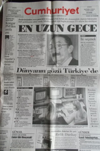 Cumhuriyet Gazetesi 22 Şubat 2001 Perşembe