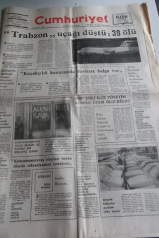 Cumhuriyet Gazetesi 24 Aralık 1979 Sayı 19902 Trabzon Uçağı Düştü 39 Ö