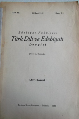 Edebiyat Fakültesi Türk Dili ve Edebiyatı Dergisi 1949 3-4