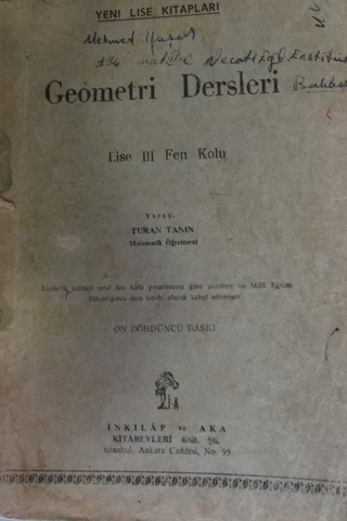 Geometri Dersleri Lise III Fen Kolu Turan Tanın