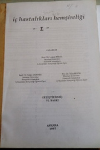 İç Hastalıkları Hemşireliği I Ders Notu*