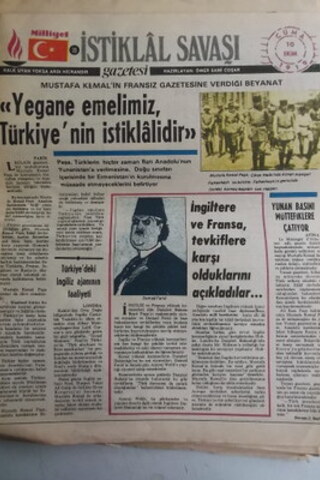 İstiklal Savaşı Gazetesi 10 Ekim 1919 Yegane Emelimiz Türkiye'nin İsti