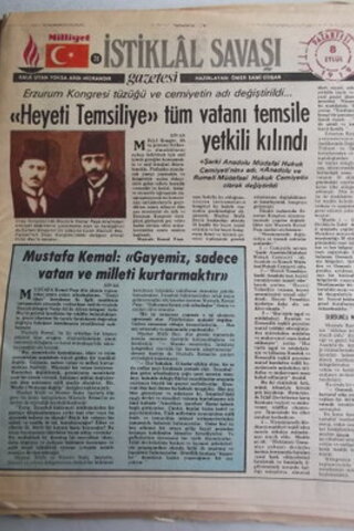 İstiklal Savaşı Gazetesi 8 Eylül 1919 heyeti Temsiliye Tüm Vatanı Tems