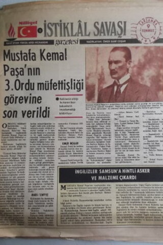 İstiklal Savaşı Gazetesi 9 Temmuz 1919 Mustafa Kemal Paşa'nın 3. Ordu 