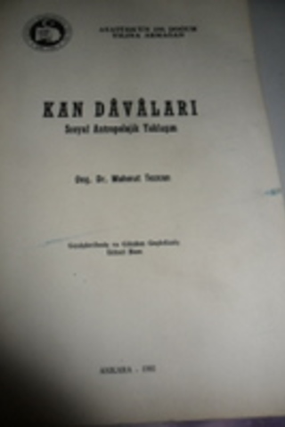 Kan Davaları Sosyal Antropolojik Yaklaşım Mahmut Tezcan