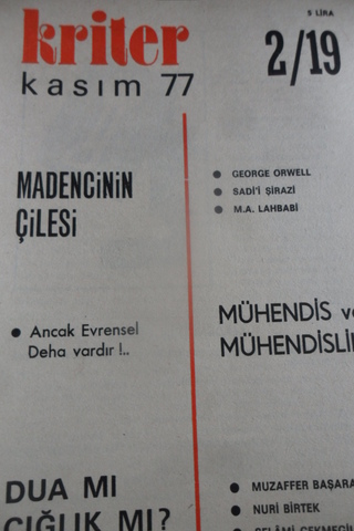 KRİTER AYLIK DERGİ YIL.1 SAYI. 19 KASIM 1977