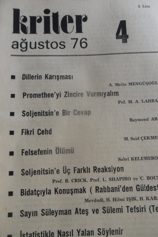 KRİTER AYLIK DERGİ YIL.1 SAYI.4 AĞUSTOS 1976