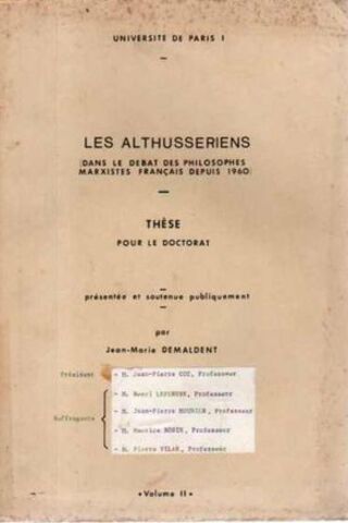 Les Althusseriens Volume II Jean-Marie Demaldent