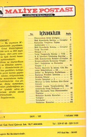 Maliye Postası 1988/ 182
