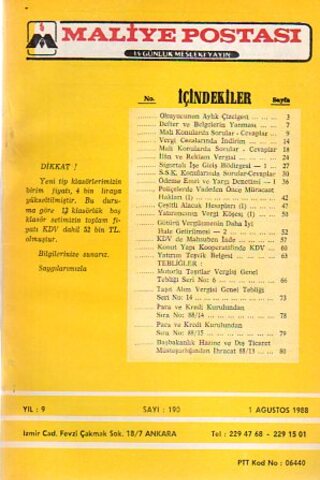 Maliye Postası 1988/ 190