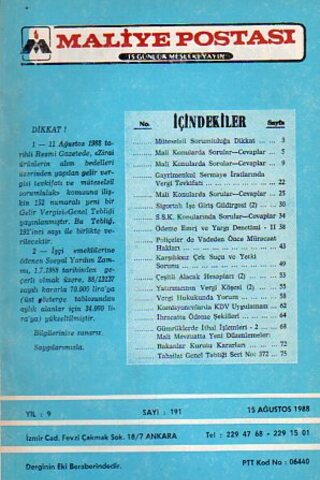 Maliye Postası 1988/ 191