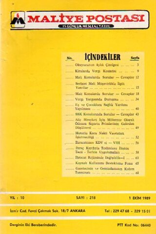 Maliye Postası 1989/ 218