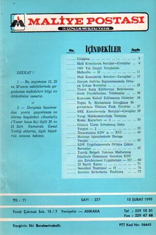Maliye Postası 1990 /227