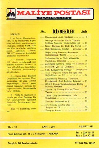 Maliye Postası 1991/ 250