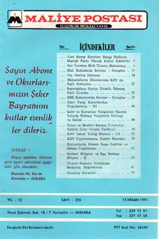 Maliye Postası 1991/ 255