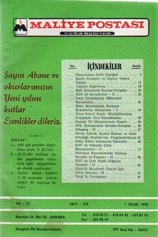 Maliye Postası 1992/ 272