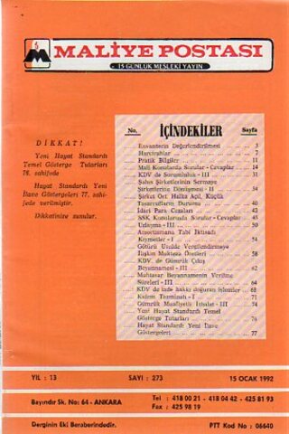 Maliye Postası 1992/ 273