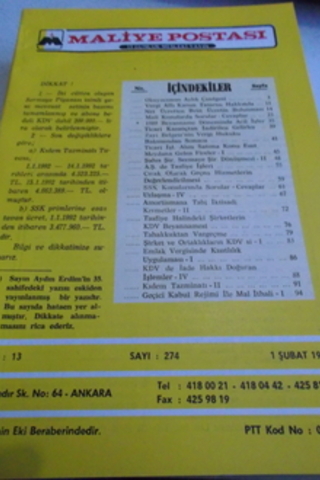 Maliye Postası 1992 / 274
