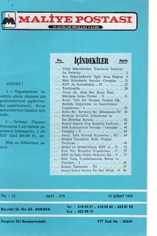 Maliye Postası 1992/ 275