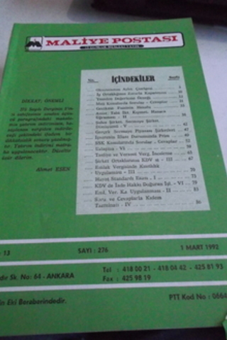 Maliye Postası 1992 / 276