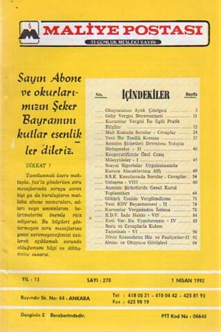 Maliye Postası 1992/ 278