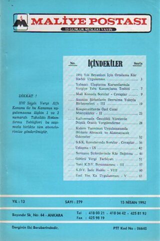 Maliye Postası 1992/ 279