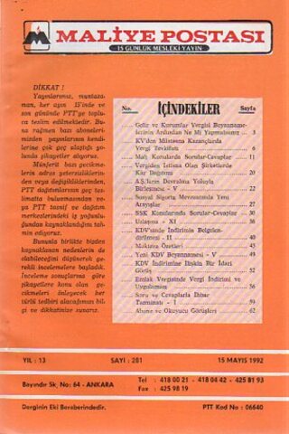 Maliye Postası 1992/ 281
