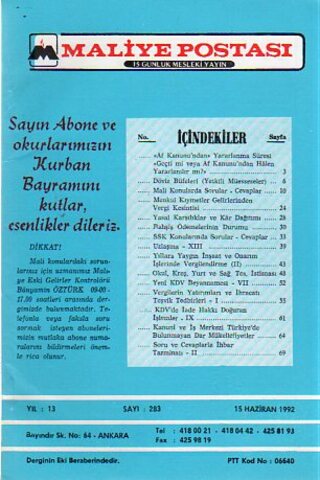 Maliye Postası 1992/ 283