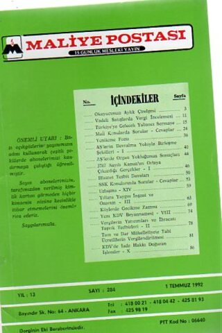 Maliye Postası 1992/ 284