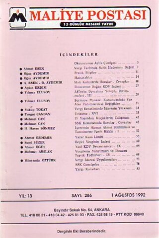 Maliye Postası 1992/ 286