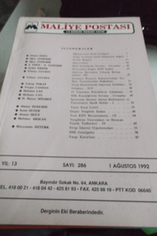 Maliye Postası 1992 / 286