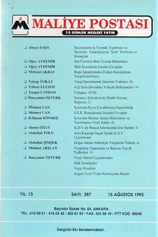 Maliye Postası 1992/ 287