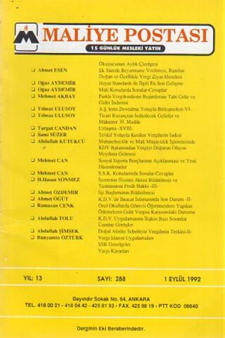 Maliye Postası 1992/ 288