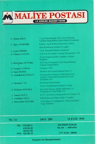 Maliye Postası 1992/ 289