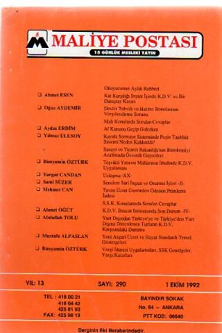 Maliye Postası 1992/ 290
