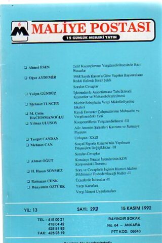 Maliye Postası 1992/ 293