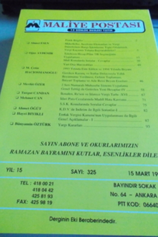 Maliye Postası 1994 / 325