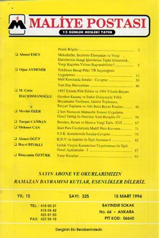 Maliye Postası 1994/ 325